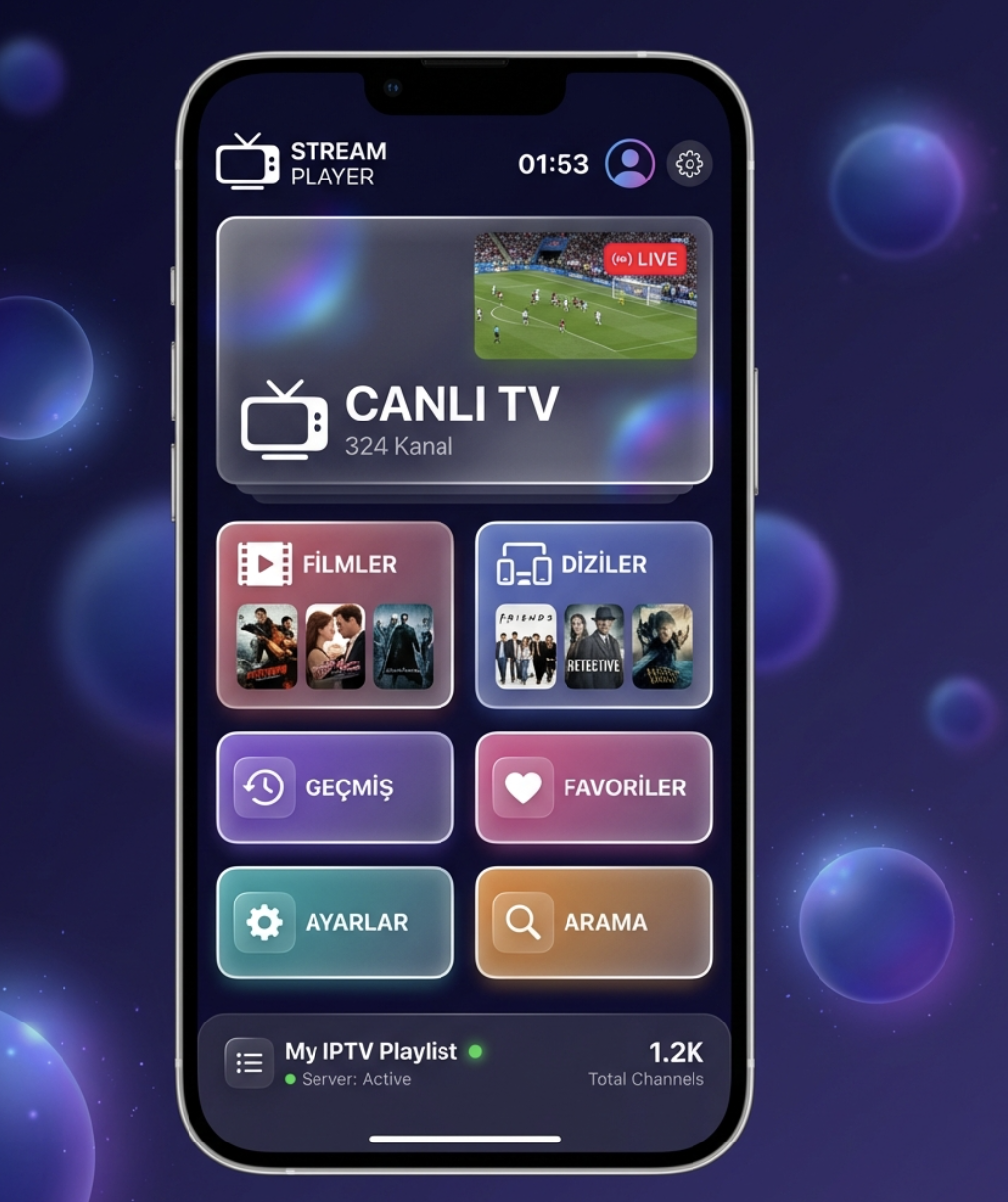 StreamPlayer ana ekranı gösteren iPhone görünümü